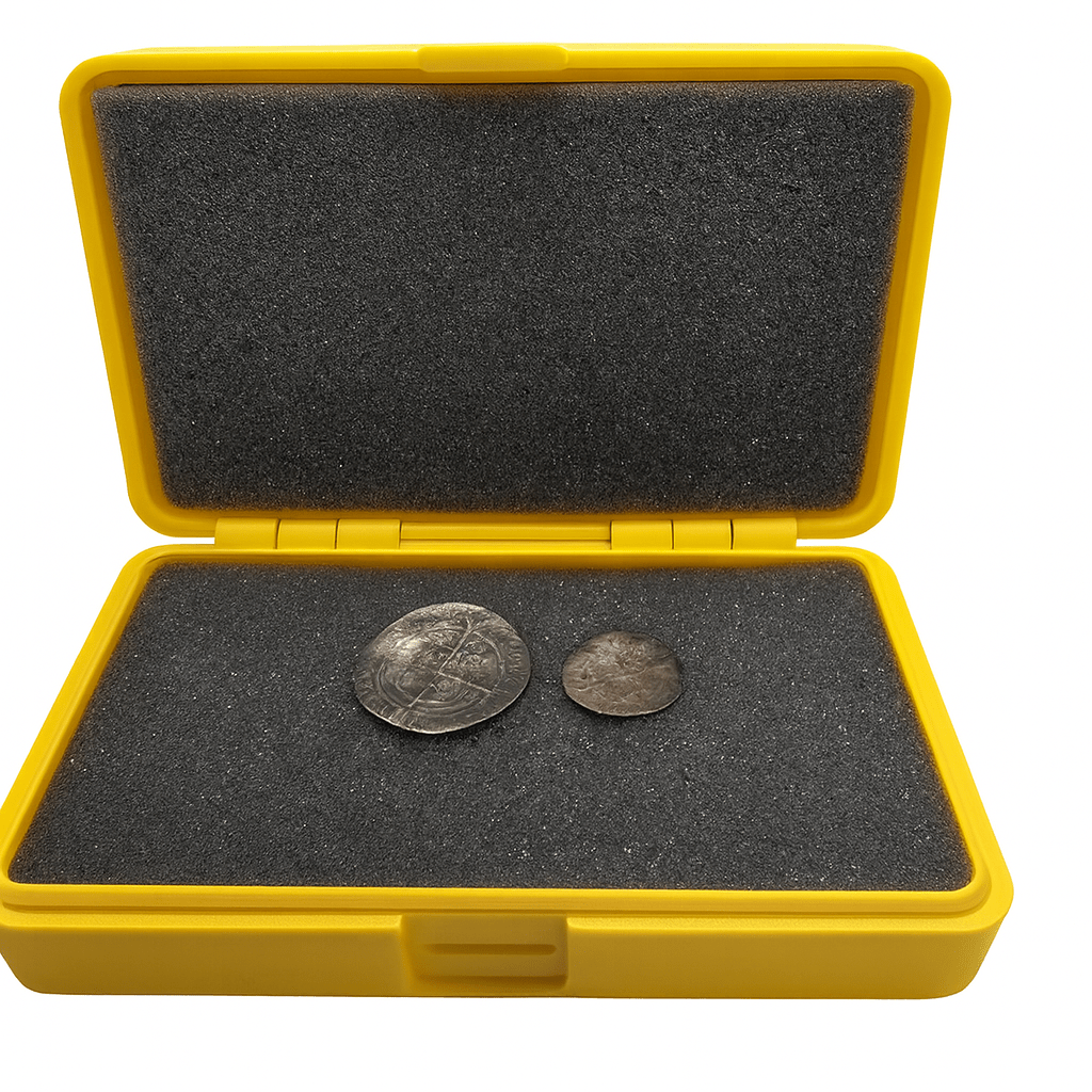 Yellow Metal Detecting Finds Box with foam inserts and Scale Card - Image 2